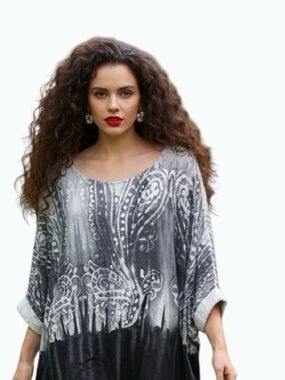 Tribal Jeans Paisley Burnout Ombré Dolman Top Size L